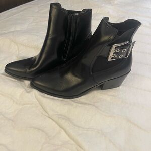 Scoop NYC Black Ankle Boots with Silver Buckle